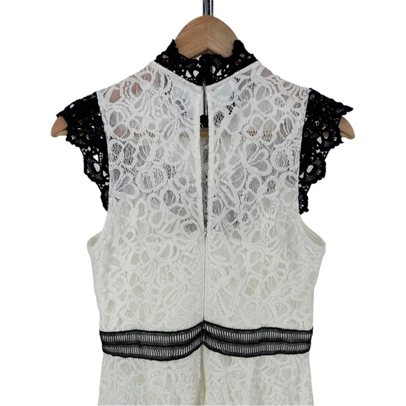 Adelyn Rae White Black Lace Contrast Trim High Neck Dress size Medium - Picture 6 of 12